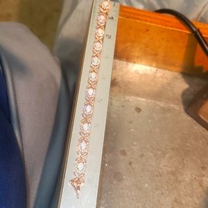 Rose gold plated Fashion Ladies Bracelet,  8" Long, cz's with synthetic opals